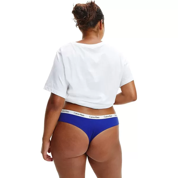 Calvin Klein Womens Carousel Logo Cotton Thong Multipack PantyRainer Stripe Strawberry ShakeRoyaltyBlack