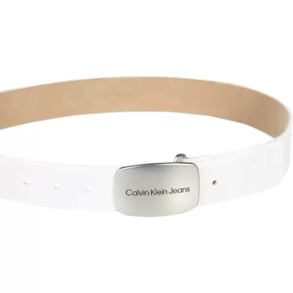 Calvin Klein Womens Casual Plaque Buckle Ck Jeans BeltWhite Plaque