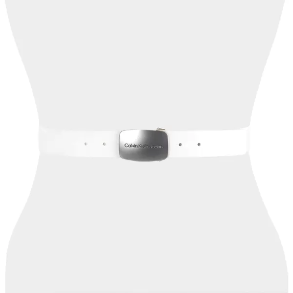 Calvin Klein Womens Casual Plaque Buckle Ck Jeans BeltWhite Plaque