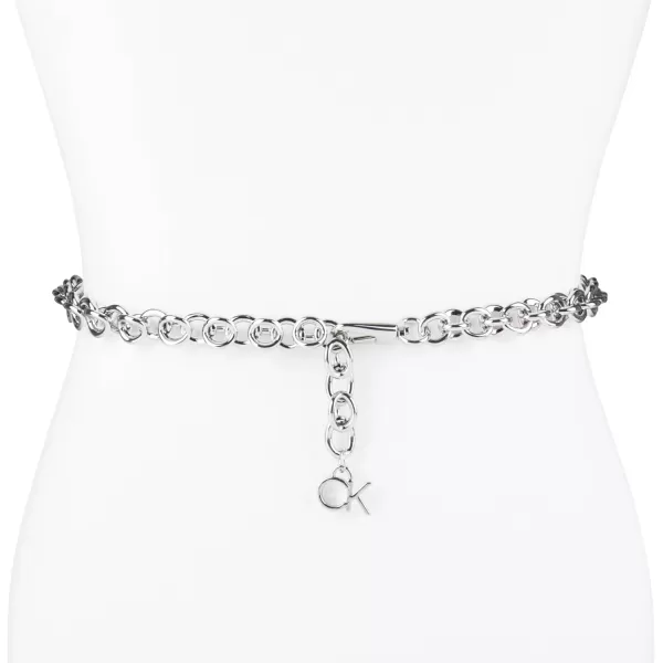 Calvin Klein Womens Chain Belt with Hanging Logo CharmSilver