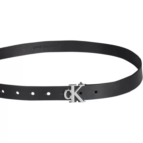 Calvin Klein Womens Ck Monogram Plaque Buckle Skinny BeltBlack Logo Plaque