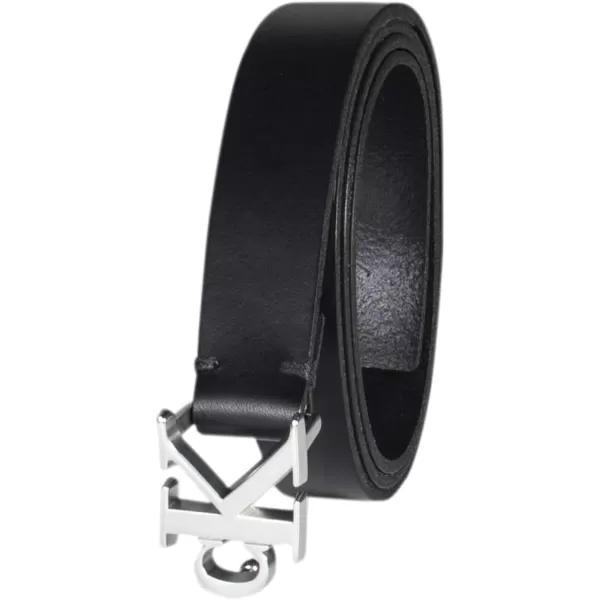 Calvin Klein Womens Ck Monogram Plaque Buckle Skinny BeltBlack Logo Plaque