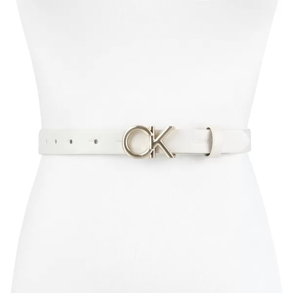 Calvin Klein Womens Ck Monogram Plaque Buckle Skinny BeltBone