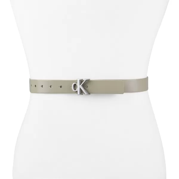 Calvin Klein Womens Ck Monogram Plaque Buckle Skinny BeltTaupe Logo Plaque