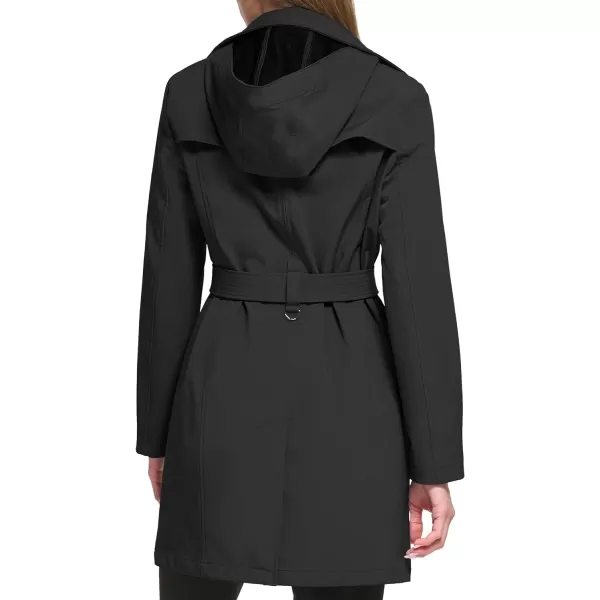 Calvin Klein Womens Double Breasted Belted Rain Jacket with Removable HoodNew Black