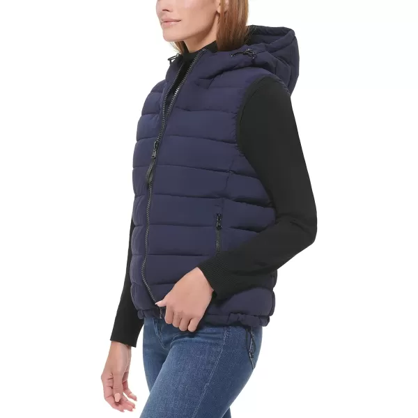 Calvin Klein Womens Hooded Casual Stretch Fabric Quilted VestDark Navy