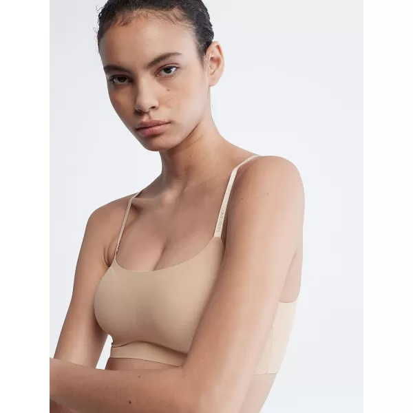 Calvin Klein Womens Invisibles Comfort Seamless Adjustable Skinny Strap Bralette BraBeige