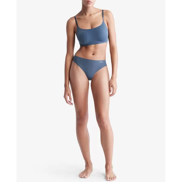 Calvin Klein Womens Invisibles Comfort Seamless Adjustable Skinny Strap Bralette BraBlue Edge