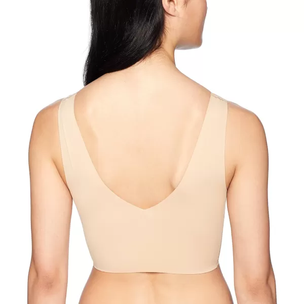 Calvin Klein Womens Invisibles Comfort Seamless Lightly Lined V Neck Bralette BraBeige