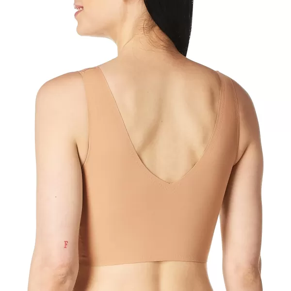 Calvin Klein Womens Invisibles Comfort Seamless Lightly Lined V Neck Bralette BraLight Chestnut