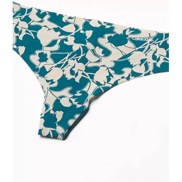 Calvin Klein Womens Invisibles Seamless Thong PantyMarbalzied Floral Minitopaz Gemstone