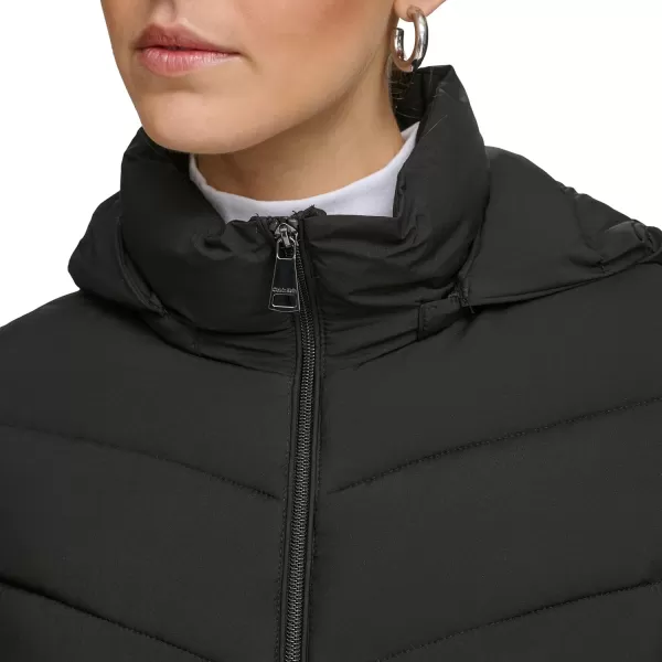 Calvin Klein Womens LightWeight Hooded Puffer JacketEbony