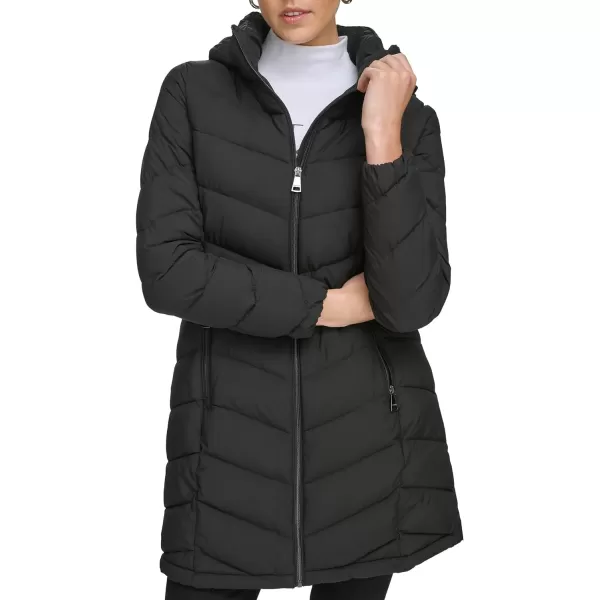 Calvin Klein Womens LightWeight Hooded Puffer JacketEbony