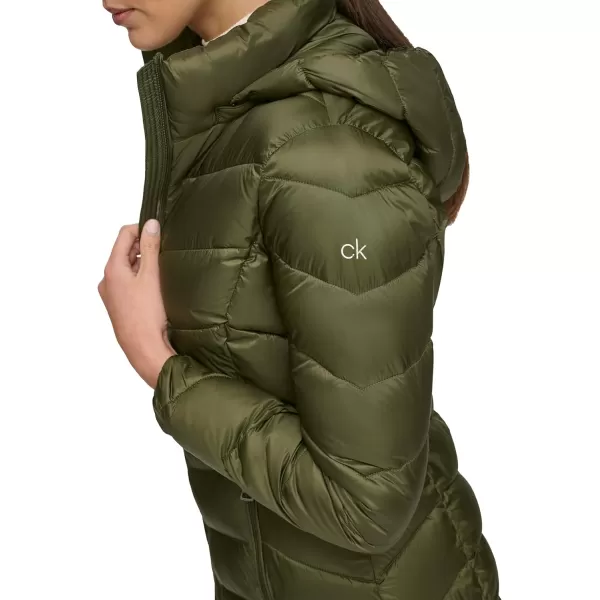 Calvin Klein Womens LightWeight Hooded Puffer JacketMilitary