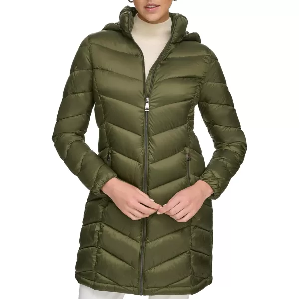 Calvin Klein Womens LightWeight Hooded Puffer JacketMilitary