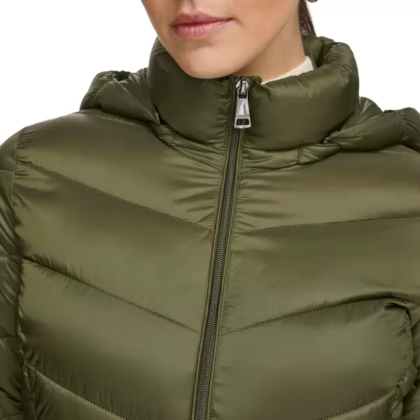 Calvin Klein Womens LightWeight Hooded Puffer JacketMilitary