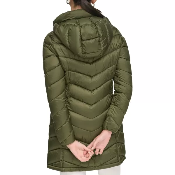 Calvin Klein Womens LightWeight Hooded Puffer JacketMilitary