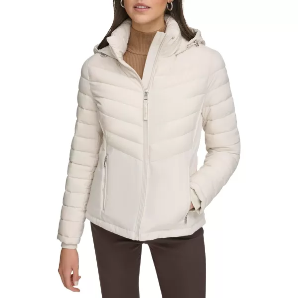 Calvin Klein Womens LightWeight Hooded Puffer JacketStony Beige