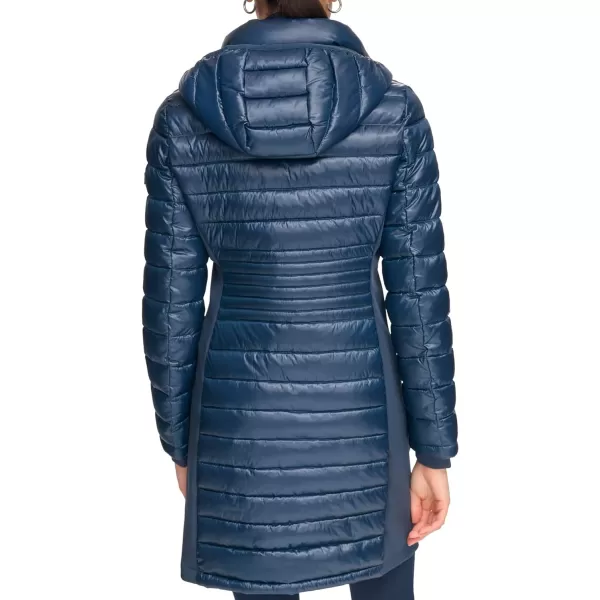 Calvin Klein Womens Long LightWeight Puffer JacketShine Slate Blue