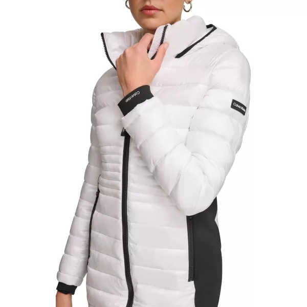 Calvin Klein Womens Long LightWeight Puffer JacketShine White