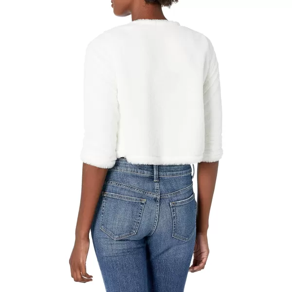 Calvin Klein Womens Long Sleeve Cardigan ShrugCream Faux Fur