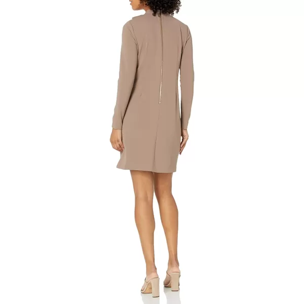 Calvin Klein Womens Long Sleeve Dress with Tie Neck DetailCocoa