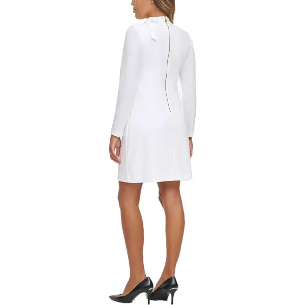 Calvin Klein Womens Long Sleeve Dress with Tie Neck DetailCream