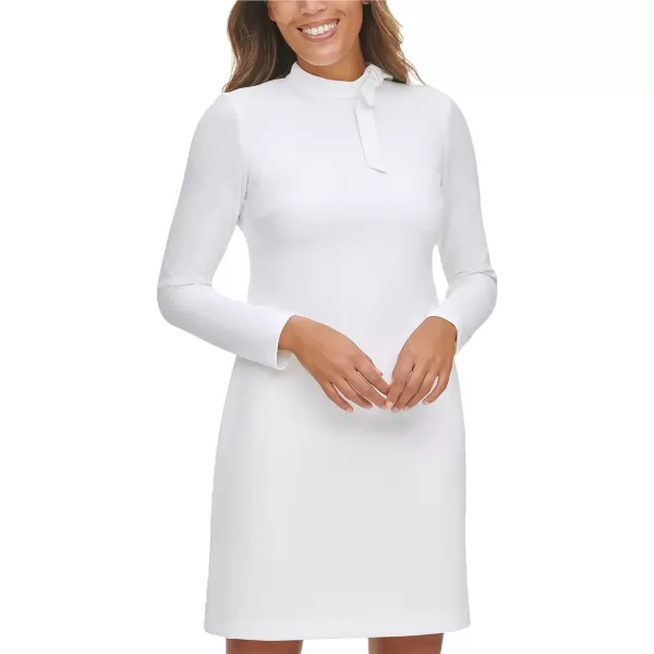 Calvin Klein Womens Long Sleeve Dress with Tie Neck DetailCream