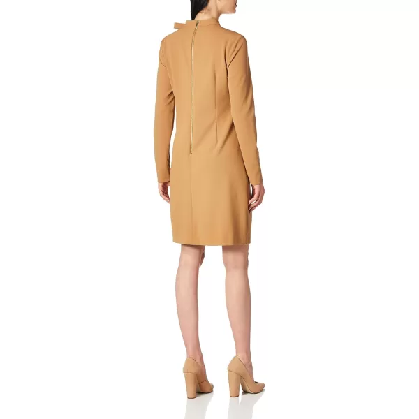 Calvin Klein Womens Long Sleeve Dress with Tie Neck DetailLuggage Tie Neck