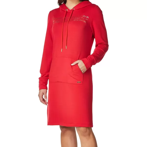 Calvin Klein Womens Long Sleeve Hoodie DressIconic Red