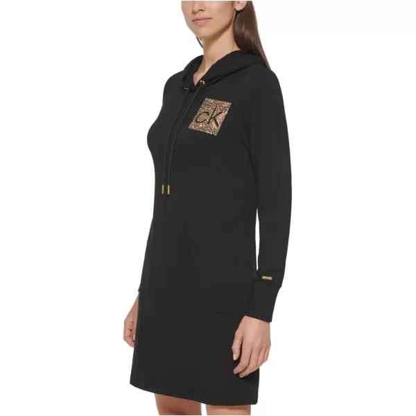 Calvin Klein Womens Long Sleeve Hoodie DressJet BlackGold