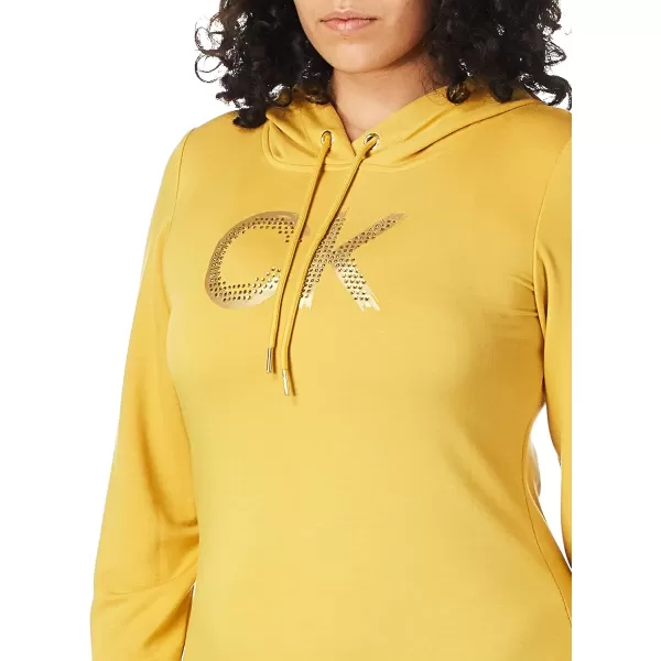 Calvin Klein Womens Long Sleeve Hoodie DressOchre