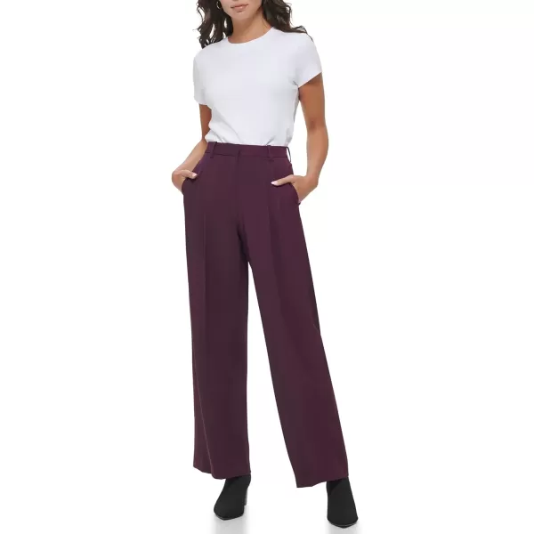 Calvin Klein Womens Misses Solid Crepe Pleated Straight Leg Pant Standard and Plus Size Aubergine 6Calvin Klein Womens Misses Solid Crepe Pleated Straight Leg Pant Standard and Plus Size Aubergine 6