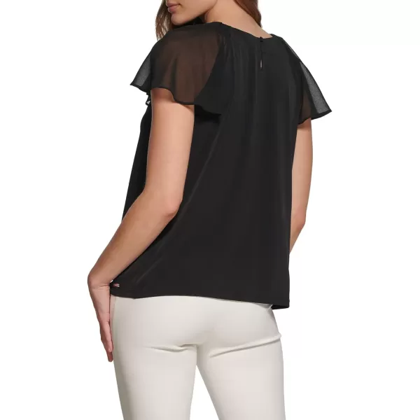 Calvin Klein Womens Missy Soft Everyday Flutter Sleeve Matte Jersey ShirtBlack