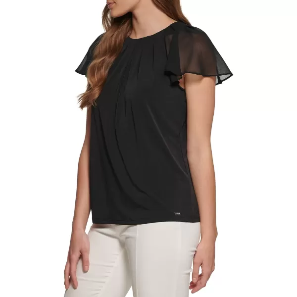 Calvin Klein Womens Missy Soft Everyday Flutter Sleeve Matte Jersey ShirtBlack