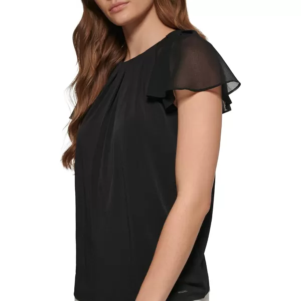 Calvin Klein Womens Missy Soft Everyday Flutter Sleeve Matte Jersey ShirtBlack