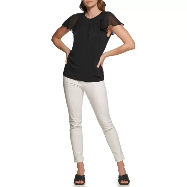 Calvin Klein Womens Missy Soft Everyday Flutter Sleeve Matte Jersey ShirtBlack