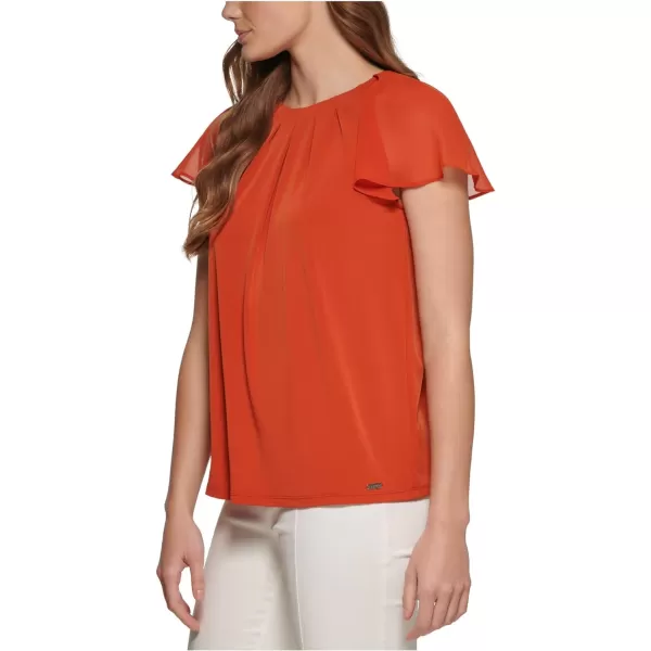 Calvin Klein Womens Missy Soft Everyday Flutter Sleeve Matte Jersey ShirtClay