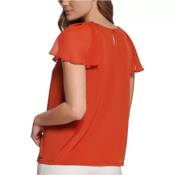 Calvin Klein Womens Missy Soft Everyday Flutter Sleeve Matte Jersey ShirtClay