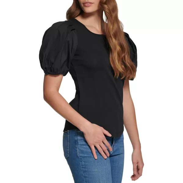 Calvin Klein Womens Missy Soft Everyday Puff Sleeve Button Down ShirtBlack