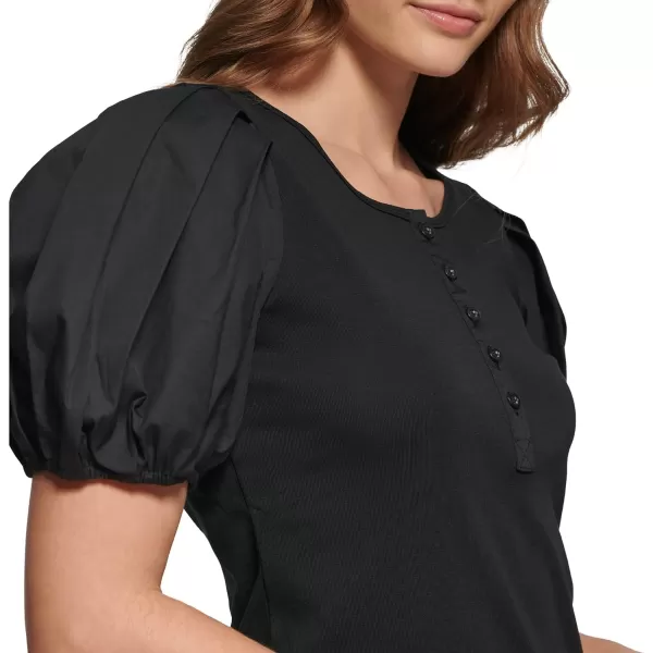 Calvin Klein Womens Missy Soft Everyday Puff Sleeve Button Down ShirtBlack