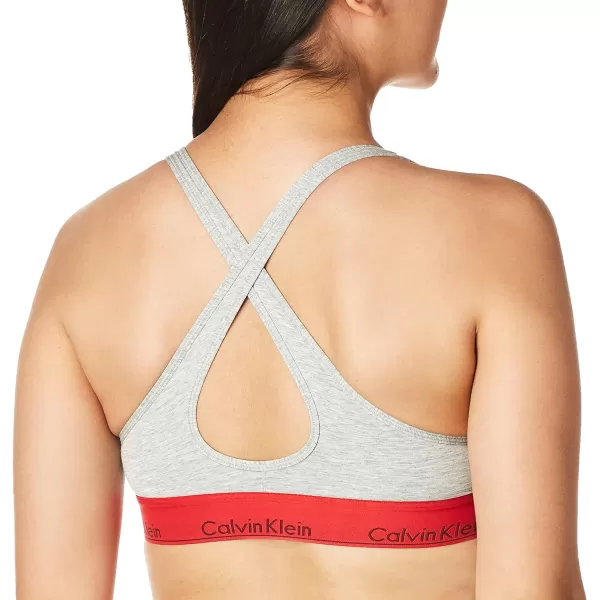 Calvin Klein Womens Modern Cotton Lightly Lined Wireless BraletteGrey Heather With Red Waistband