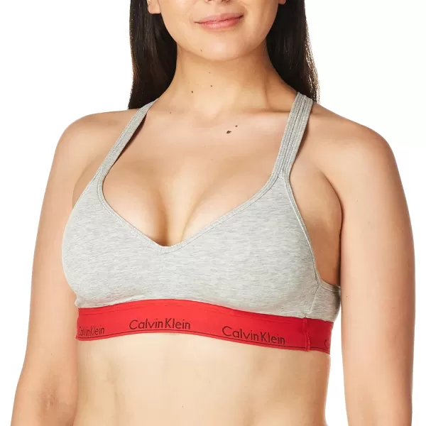 Calvin Klein Womens Modern Cotton Lightly Lined Wireless BraletteGrey Heather With Red Waistband