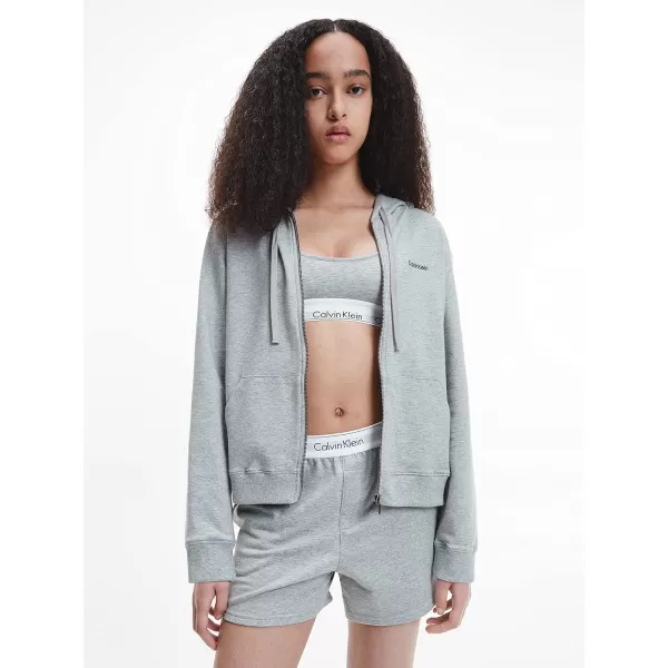 Calvin Klein Womens Modern Cotton Lounge Full Zip HoodieGrey Heather