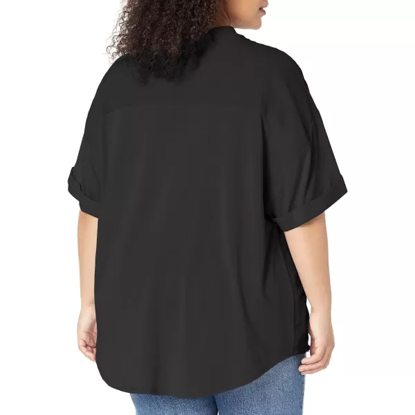 Calvin Klein Womens Plus Size Sportswear Everyday Cotton Modal Jersey Button Down BlouseBlack