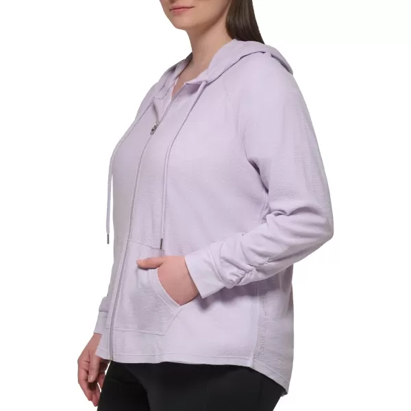 Calvin Klein Womens Premium Performance Ruched Long Sleeve Zip Up Hoodie Standard and PlusOrchid