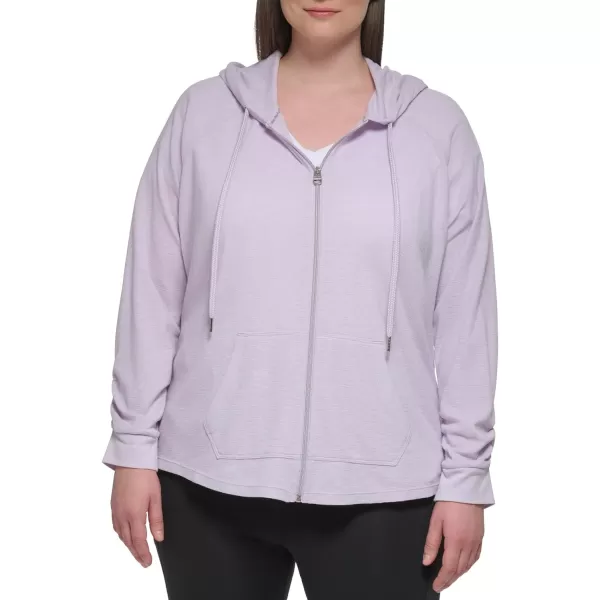 Calvin Klein Womens Premium Performance Ruched Long Sleeve Zip Up Hoodie Standard and PlusOrchid