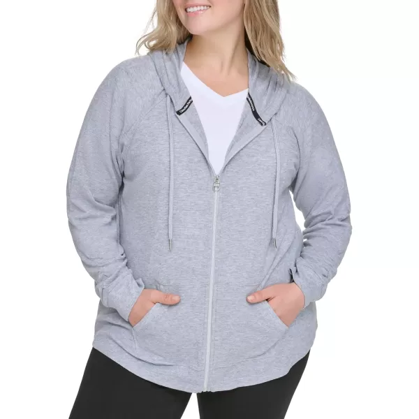 Calvin Klein Womens Premium Performance Ruched Long Sleeve Zip Up Hoodie Standard and PlusPearl Grey Heather