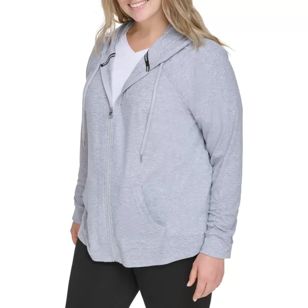 Calvin Klein Womens Premium Performance Ruched Long Sleeve Zip Up Hoodie Standard and PlusPearl Grey Heather