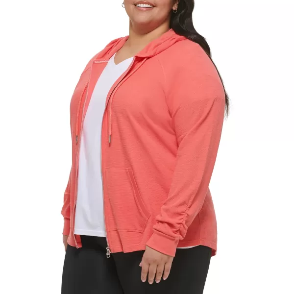Calvin Klein Womens Premium Performance Ruched Long Sleeve Zip Up Hoodie Standard and PlusRadiance